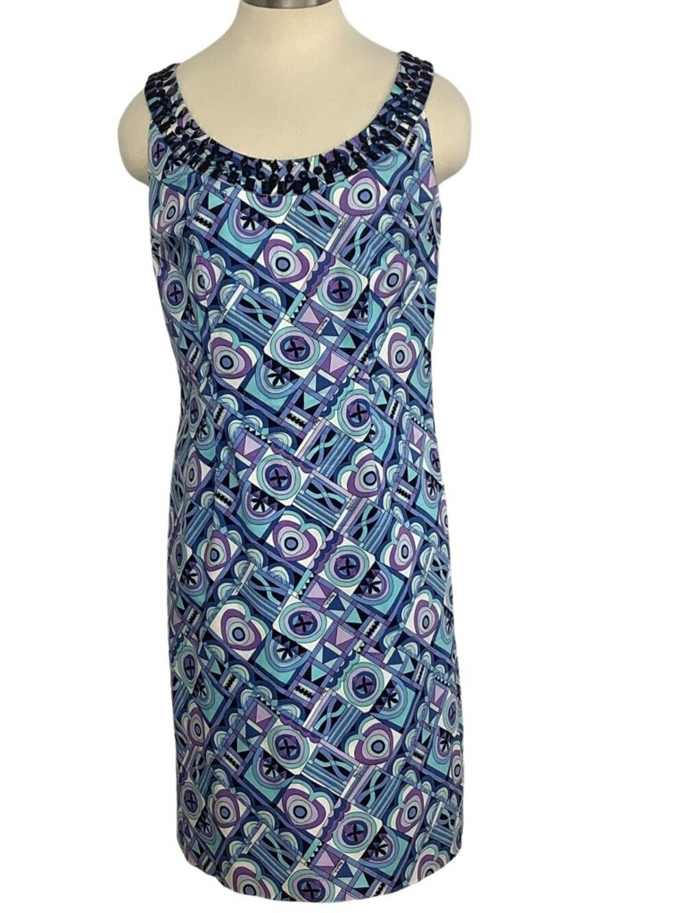 Sigrid Olsen Geometric Blue-Multi Sleeveless Dress Size Small